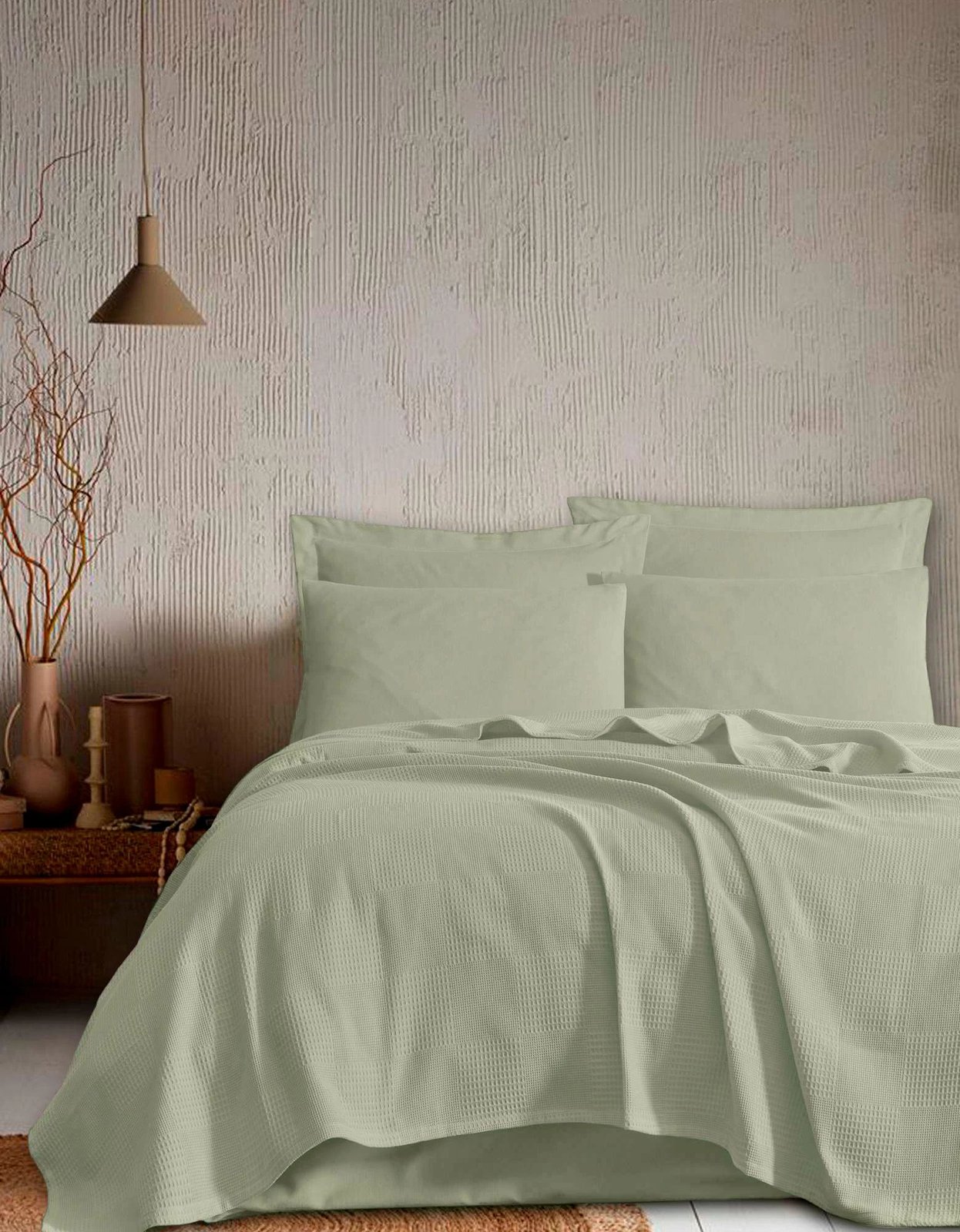 Pike mbulojë krevati king, ngjyrë e gjelbër e çelët, 240x230cm