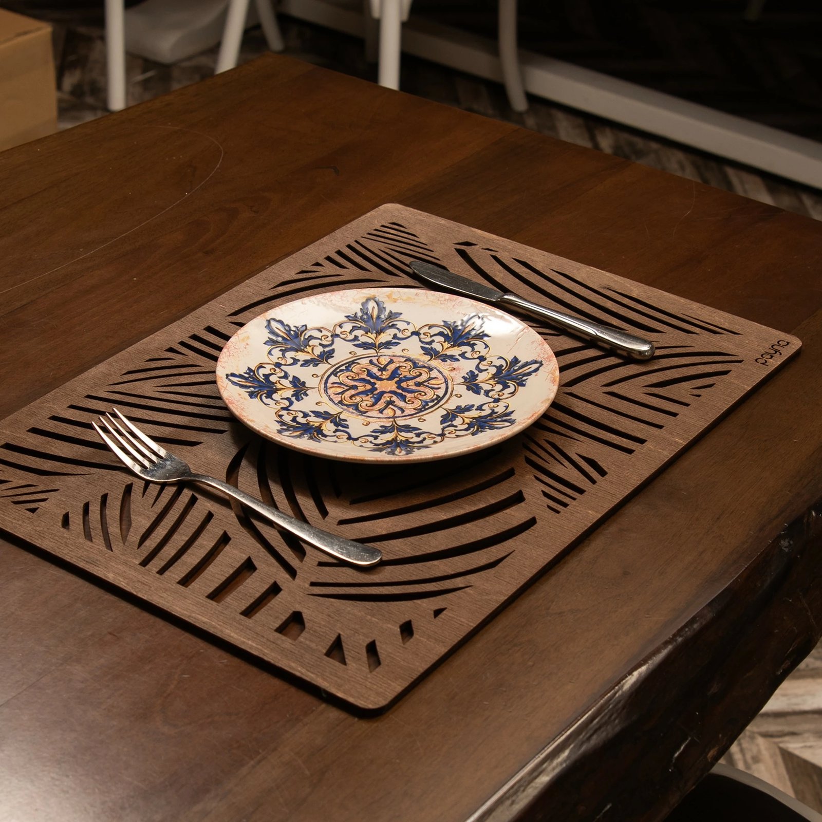 Set 6 copë mbrojtëse tavoline prej druri, ngjyrë wenge, Hermia