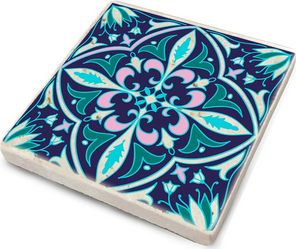 Set katrorësh dekorativë prej guri natyral, shumëngjyrësh, 10x10x1cm (4 copë), Hermia, TBA7436502215247