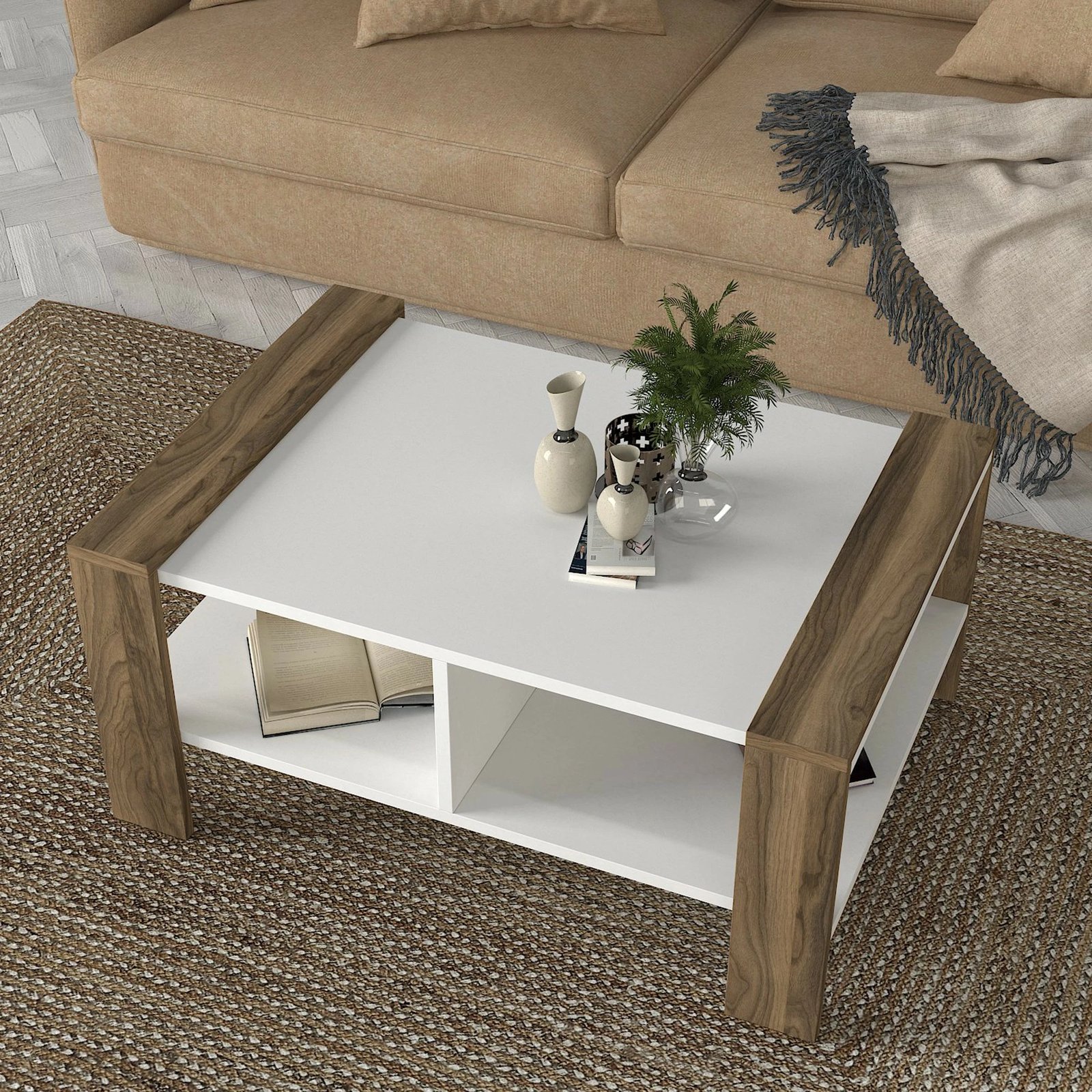 Tavolinë kafeje Skye Decor, Erica, e bardhë dhe arre