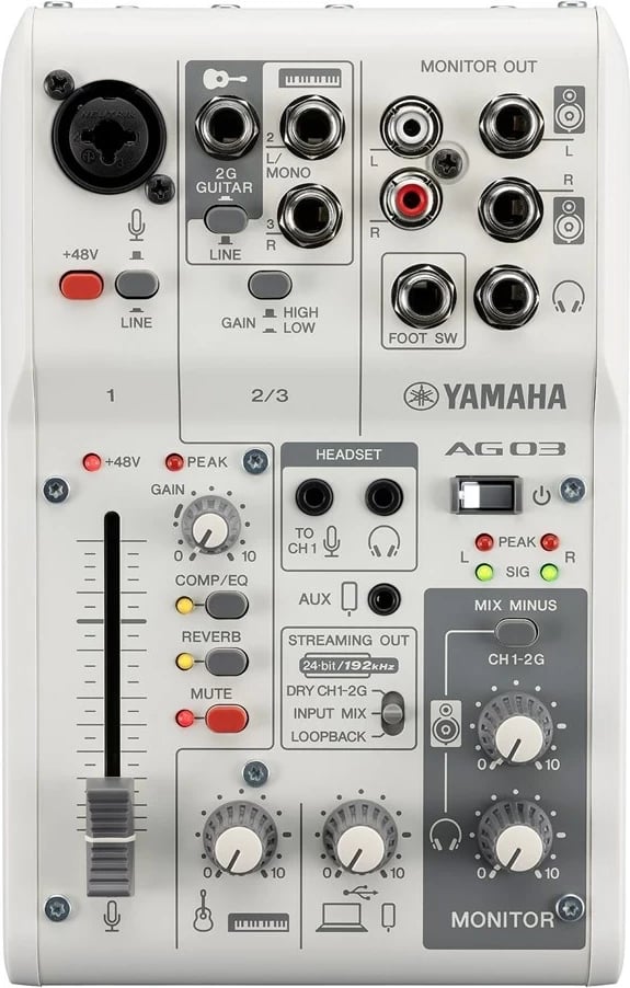 Mikser Yamaha AG03MK2, 3 kanale, Bardhë