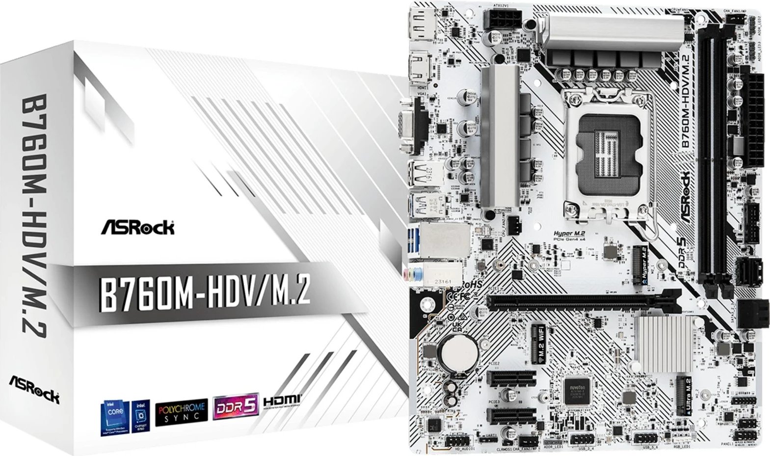 Pllakë amë Asrock B760M-HDV/M.2, Socket LGA 1700, micro ATX, DDR5, Bardhë