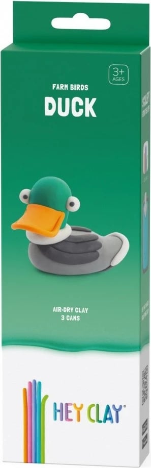 Masë modelimi Hey Clay Farm Birds Duck, Tm Toys, 3 kanaçe, 5 ngjyra