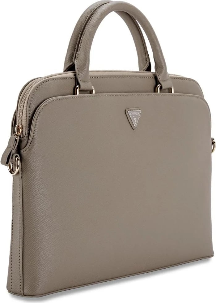 Çantë laptopi Guess Grained Zipper Pocket Triangle Logo 15", kafe