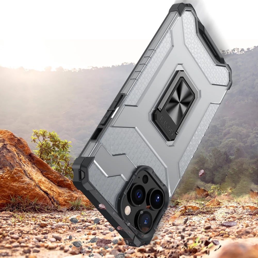 Mbështjellës Hurtel Crystal Ring Case për iPhone 13 Pro Max, me mbajtëse gishti, i zi
