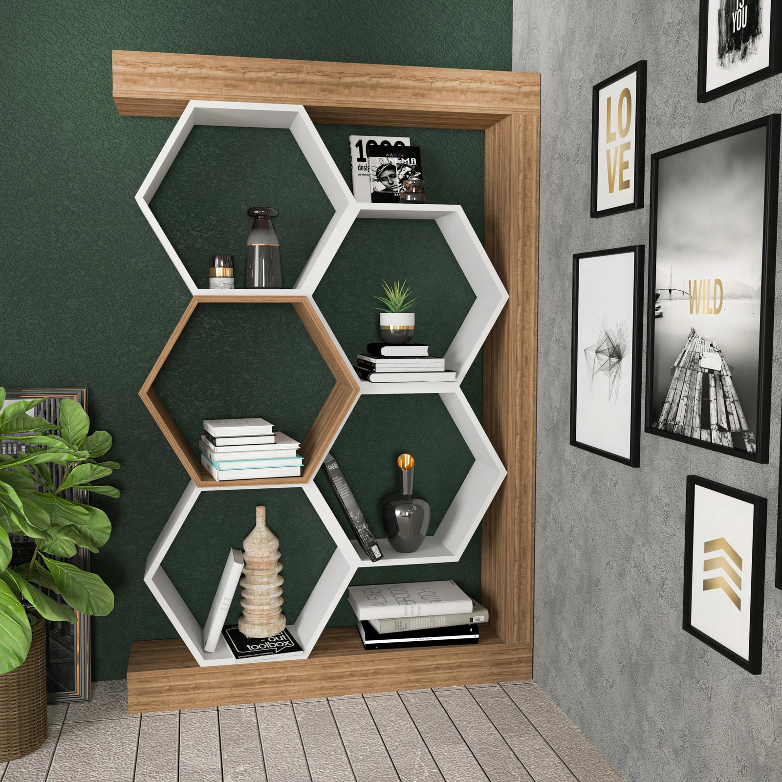 Raft librash Hanah Home Artemis, ngjyrë arr dhe e bardhë