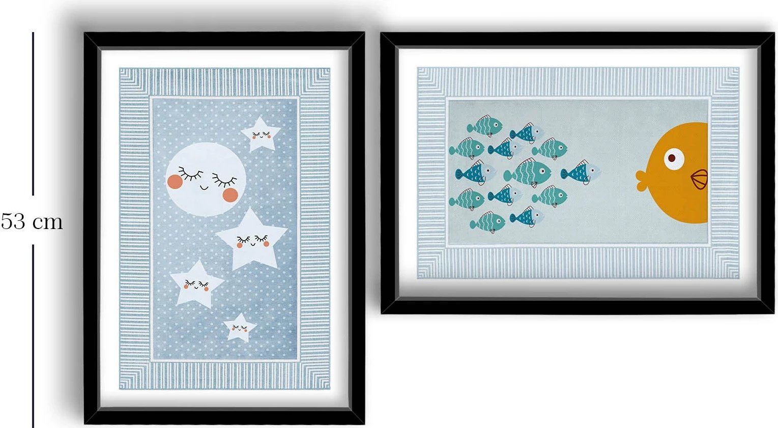 Pikturë dekorative me kornizë, 2 copë, ngjyrë kaltër-portokalli-bardhë, Wallity, 2P3853SCT-006