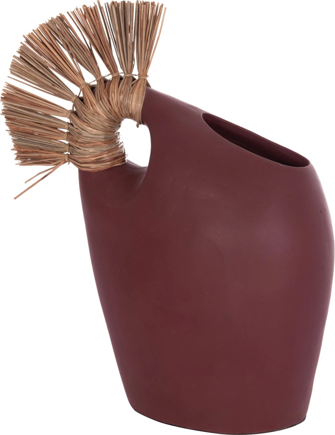 Vazo dekorative tavoline ALICA2, terrakotë, e kuqe maron, me bar të thatë, 44x18x50cm