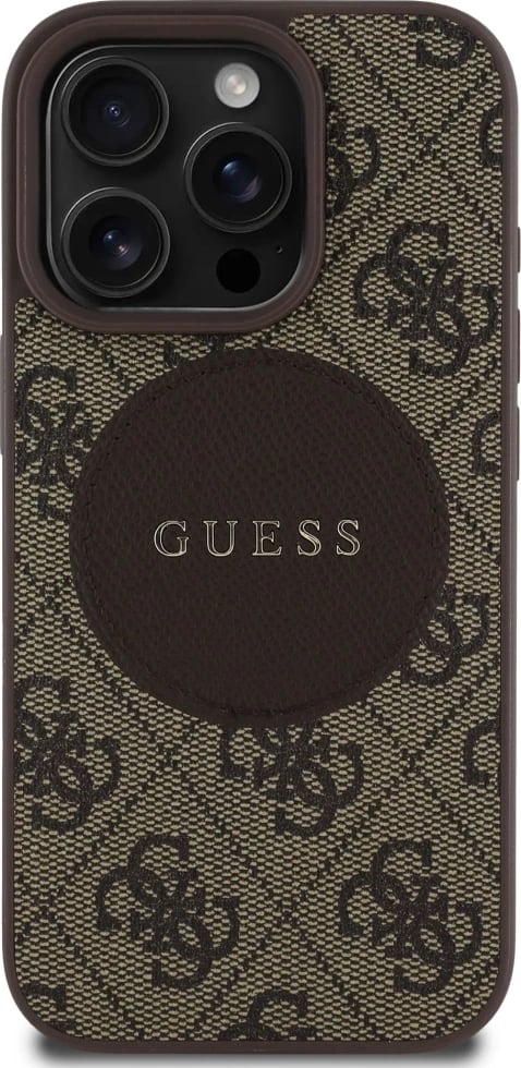 Mbështjellës Guess 4G Circle Classic Logo MagSafe për iPhone 16 Pro, Kafe