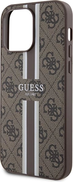 Mbështjellës Guess 4G Printed Stripes MagSafe për iPhone 15 Pro Max, Kafe