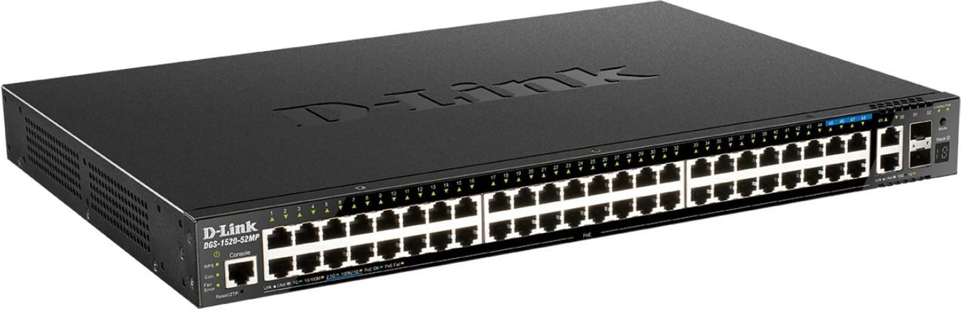 Switch SMART D-Link DGS-1520-52MP/E, 44 porta Gigabit, 2x SFP+, rackmount, i zi