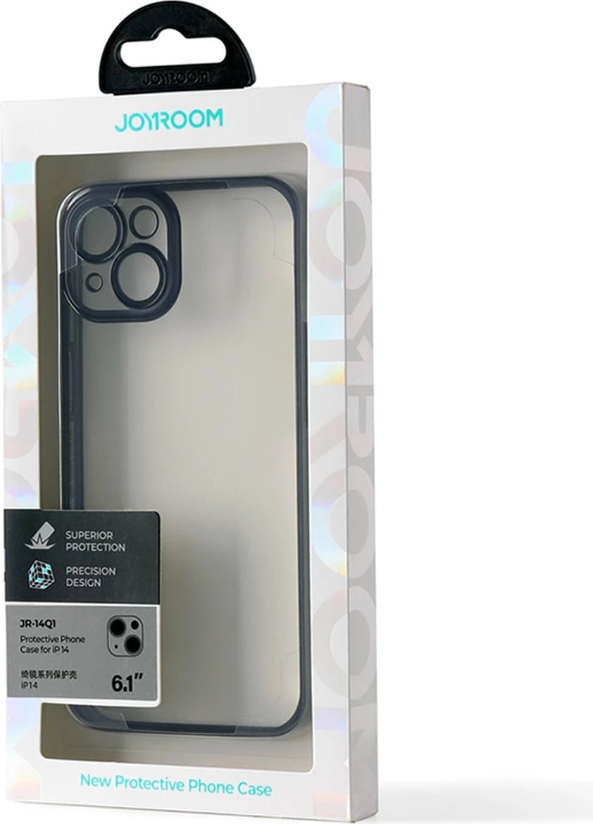 Mbështjellës Joyroom 14Q për iPhone 14, kornizë metalike, i zi