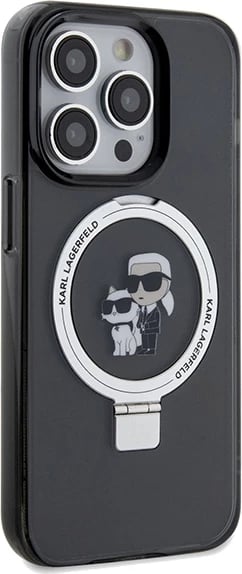 Mbështjellës Karl Lagerfeld Ring Stand Karl&Choupette MagSafe për iPhone 14 Pro Max, i zi