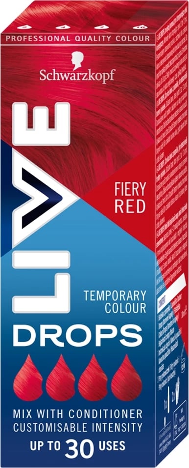 Ngjyrë e përkohshme për flokë për femra Schwarzkopf Live Drops Fiery Red 30ml