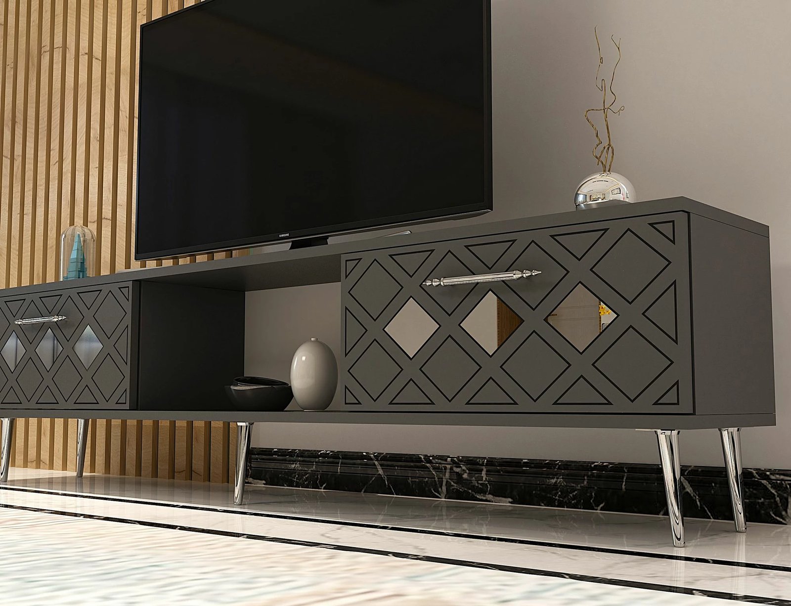 Komodë për TV Skye Decor, Dome, anthracite, silver