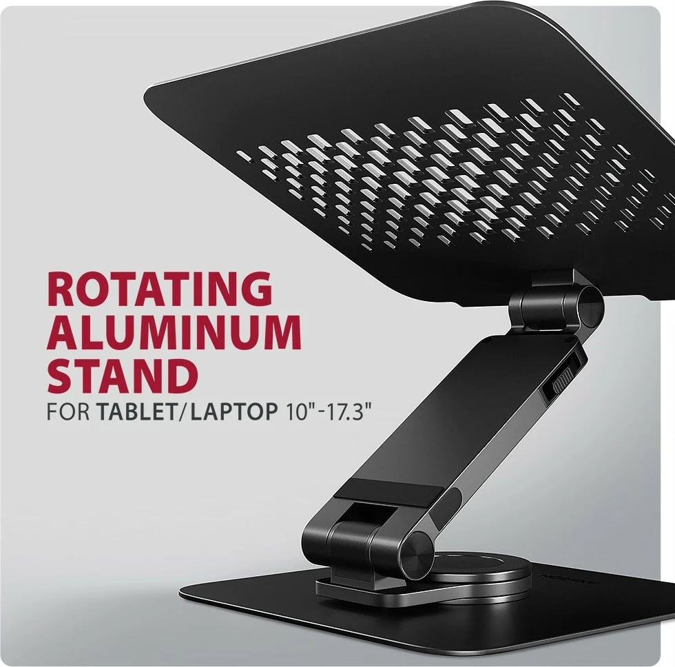 Mbajtës laptopi, AXAGON, STND-LRB, alumin, 10-17.3", lartësi e rregullueshme, rrotullim 360°, i palosshëm, e zezë