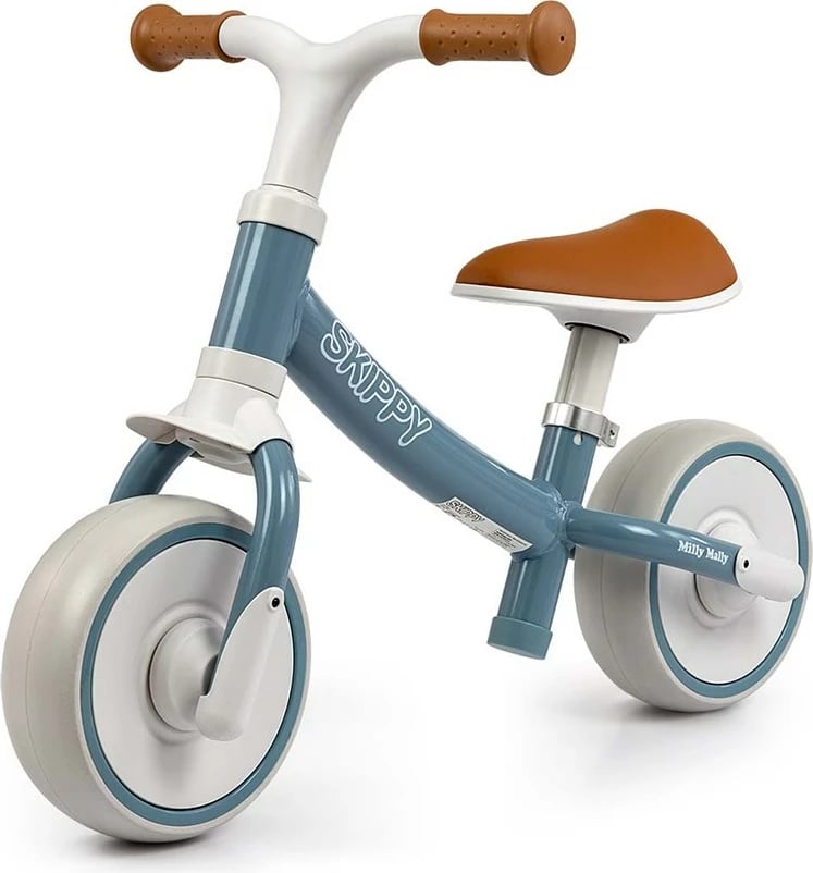Biçikletë ekuilibri, Milly Mally, Skippy, rrota EVA pa shpime, kornizë çeliku, ulëse e rregullueshme, 18+ muaj, blu