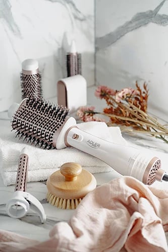 Stajler flokësh Adler AD 2027 1200W 5 koka ndërruese e bardhë perlë/rozë gold, set 5 aksesorë