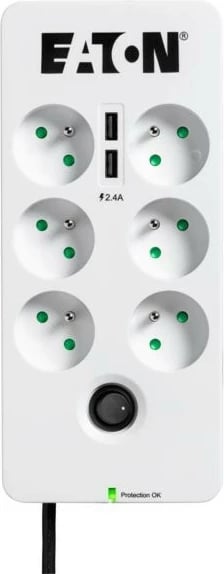 Listë mbrojtëse Eaton PB6UF, 6 dalje, 2x USB, 1.5m, Bardhë/Zi