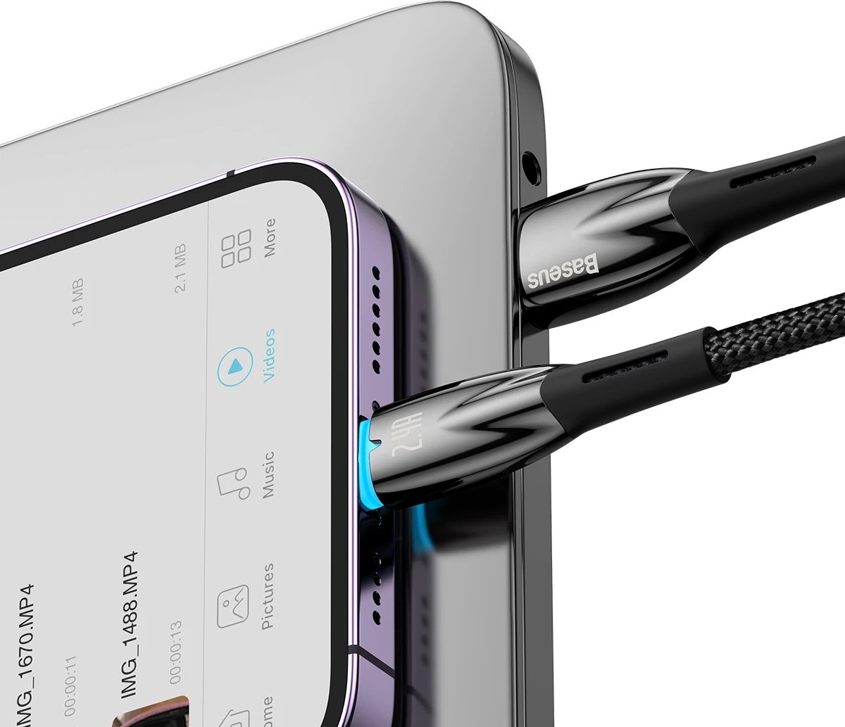 Kabllo Baseus Glimmer Series USB-A në Lightning, 2m, 2.4A, e zezë