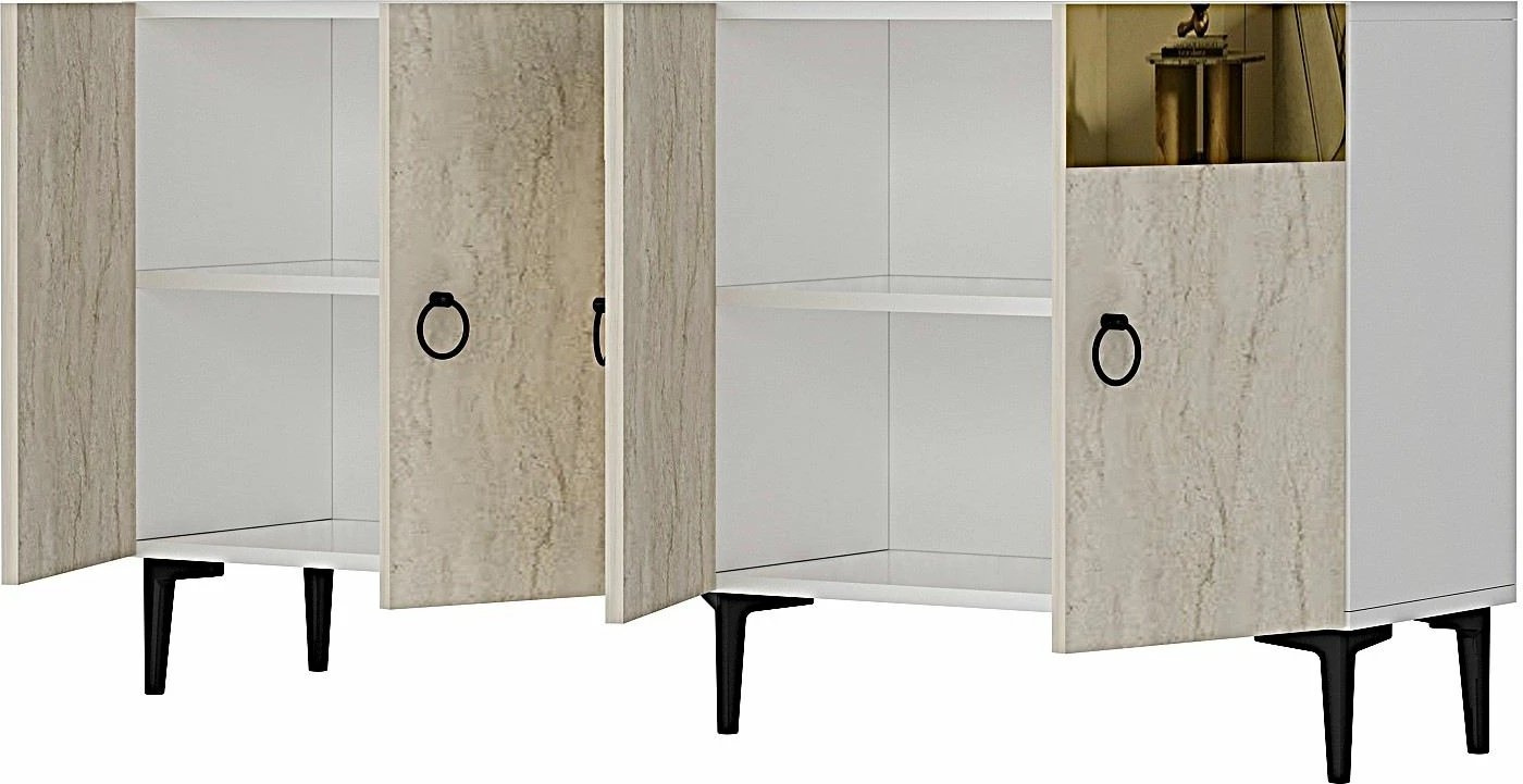 Konsol Skye Decor, Gama 150, e bardhë, travertin, ari