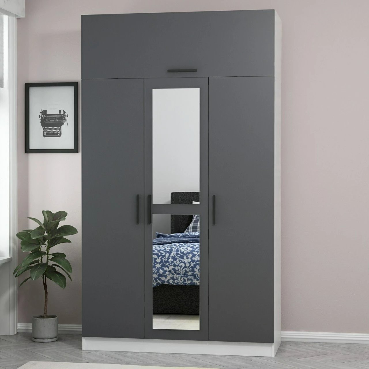 Dollap Skye Decor, 3 kapak, anthracite, i bardhë, 255cm