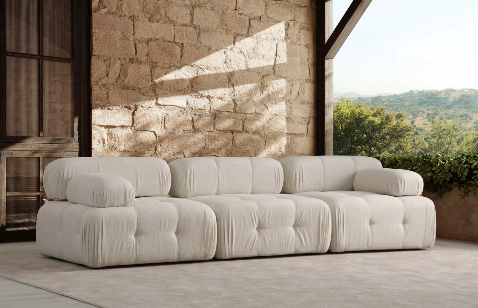 Divan treshe Atelier del Sofa, Doblo, krem bouclette, 3 pjesë