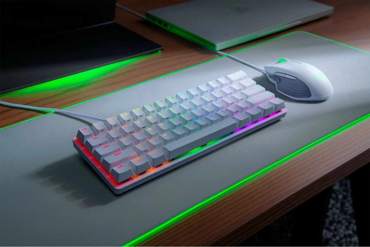 Tastierë Razer Huntsman Mini Mercury, RGB, 60%, e bardhë