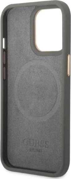 Mbështjellës Guess Peony Logo Plate për iPhone 13 Pro Max 6.7", MagSafe, Gri