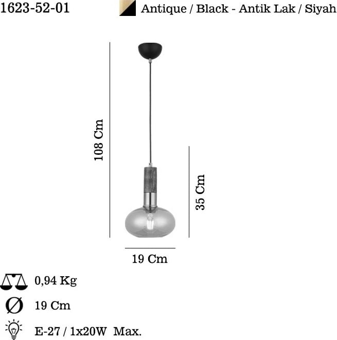 Llambë tavani Opviq, Hena - 52-01, ngjyrë llak antik