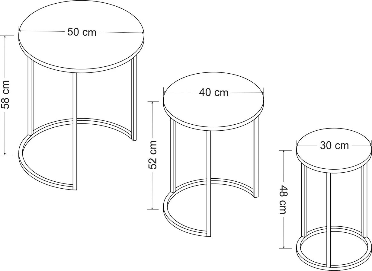 Set tavolinash të vendosshme, 3 copë, ngjyrë e zezë, Gloria