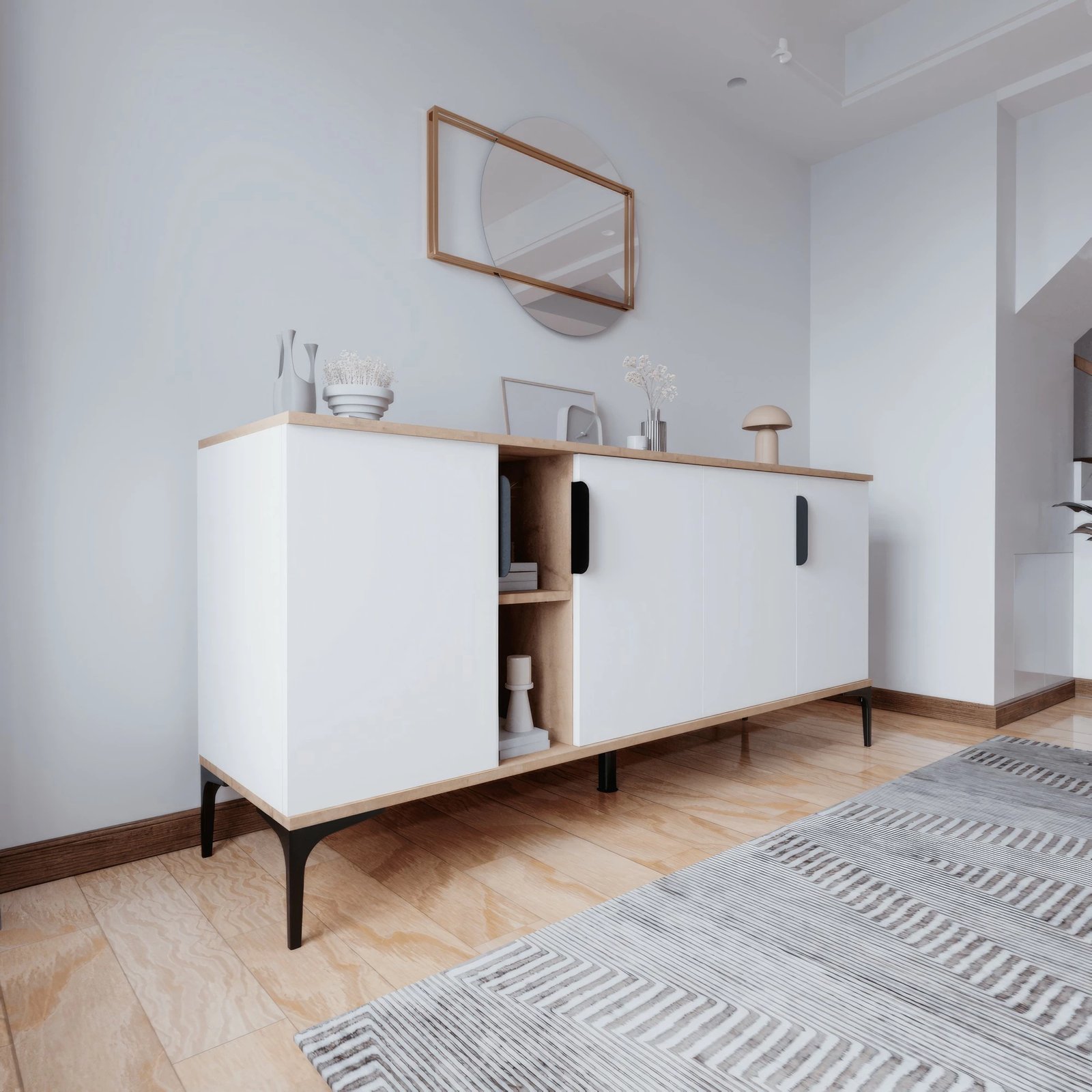 Konsol Skye Decor, ngjyrë lisi dhe e bardhë, Tarz