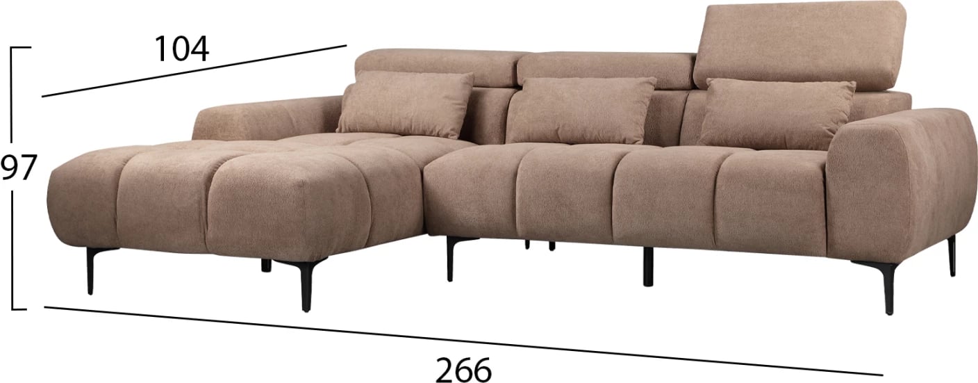 Divan qoshe i majtë DIVYA FH3267.01L, lëkurë sintetike, ngjyrë kafe e çelur, 266x104x97H cm