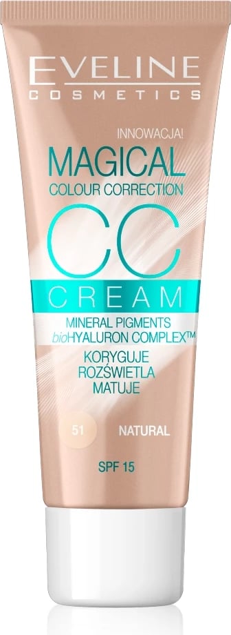 Fondatinë CC Cream Eveline Cosmetics Magical Colour Correction 51 Natural SPF15 30ml