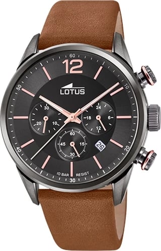 Orë dore LOTUS 18687/2, për meshkuj, e zezë me rrip kafe