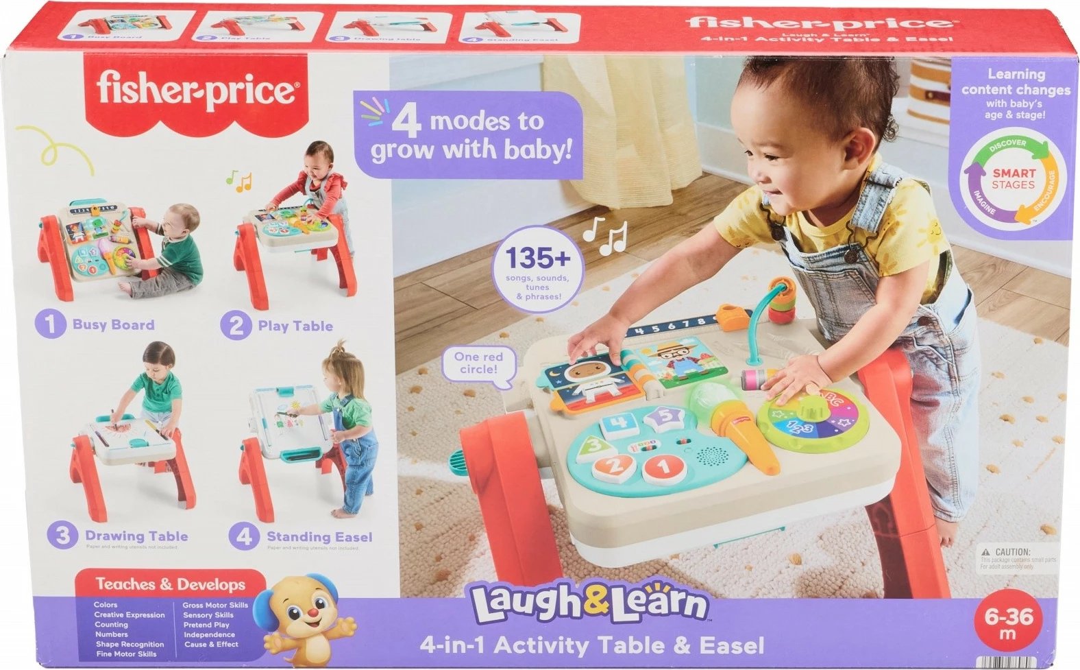 Lodër edukative 4‑në‑1 tavolinë aktiviteti & molbert, Fisher-Price JGW88, 135+ aktivizime, shumëgjuhëshe (PL/HU/CZ/SK/EN), 6–36 muaj, bateri AA, shumëngjyrëshe