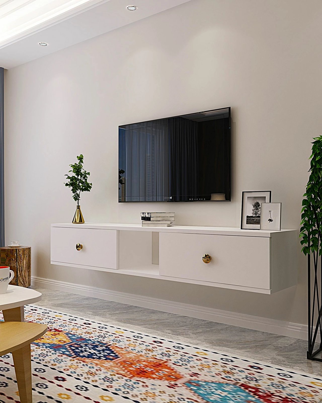 Komodë për TV, Skye Decor, Zuzu 150, e bardhë