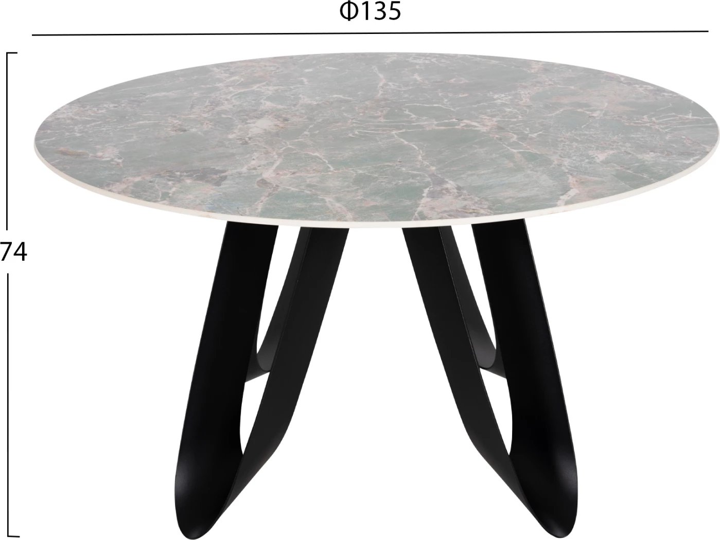 Tavolinë ngrënieje e rrumbullakët ZOD FH9852.03 sipërfaqe qeramike gri mermer-këmbë metalike të zeza Φ135x74Hcm