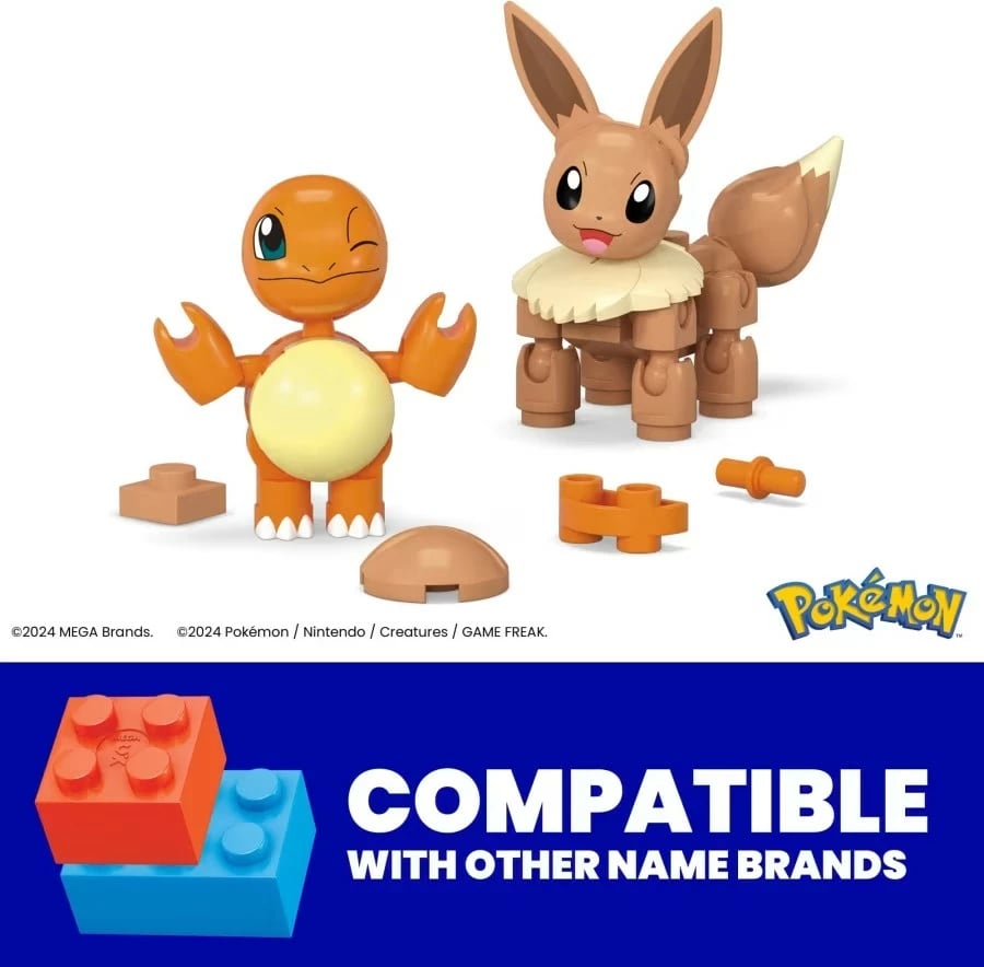 Set lodrash Mega Bloks Pokemon Pokeball 2-pack Charmander dhe Eevee, plastikë, 40 pjesë