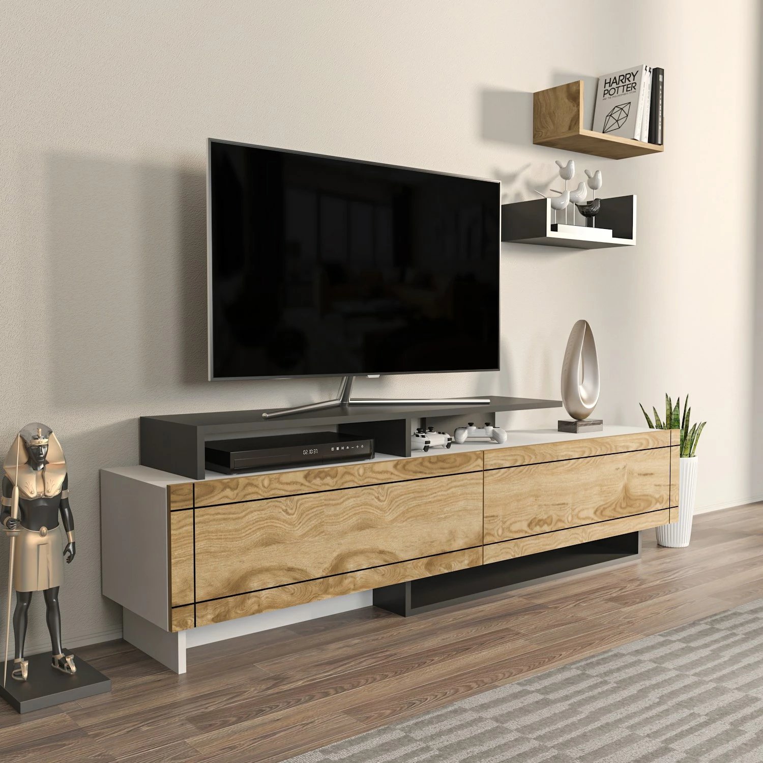 Komodë TV Skye Decor, Tammy, e bardhë, lis, antracit