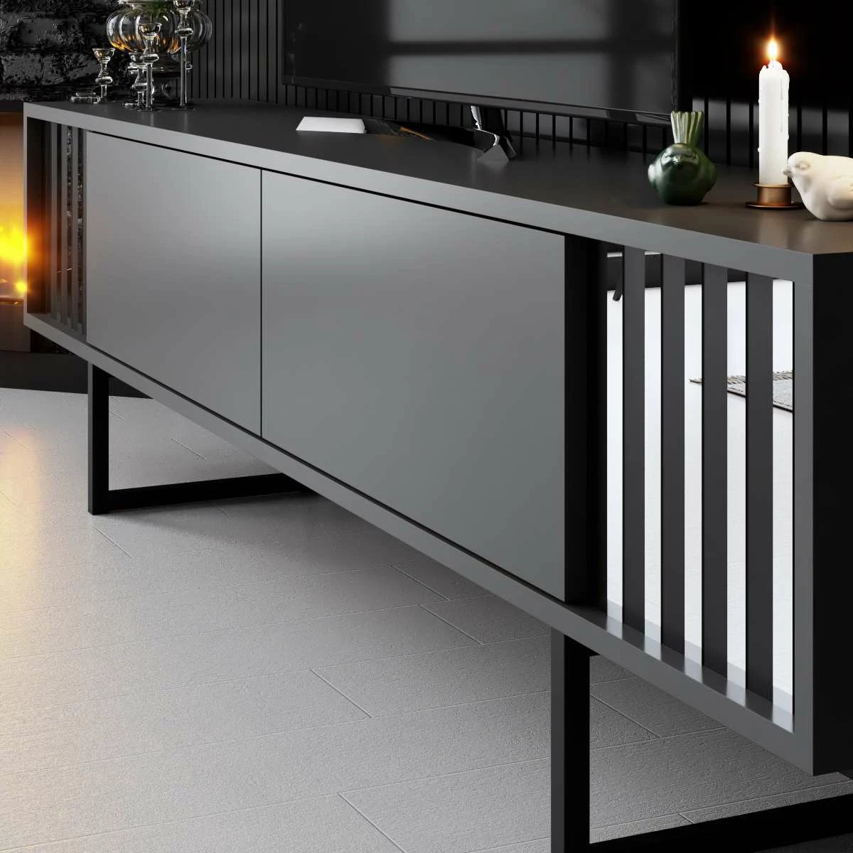 Komodë televizori Hanah Home, Chrome Line, antracit, e zezë