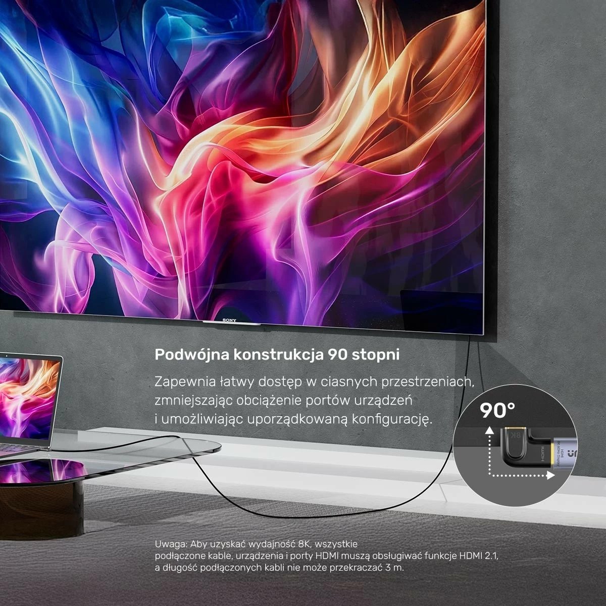 Adapter Unitek HDMI 8K, kënd 90 dhe 270 gradë, i zi