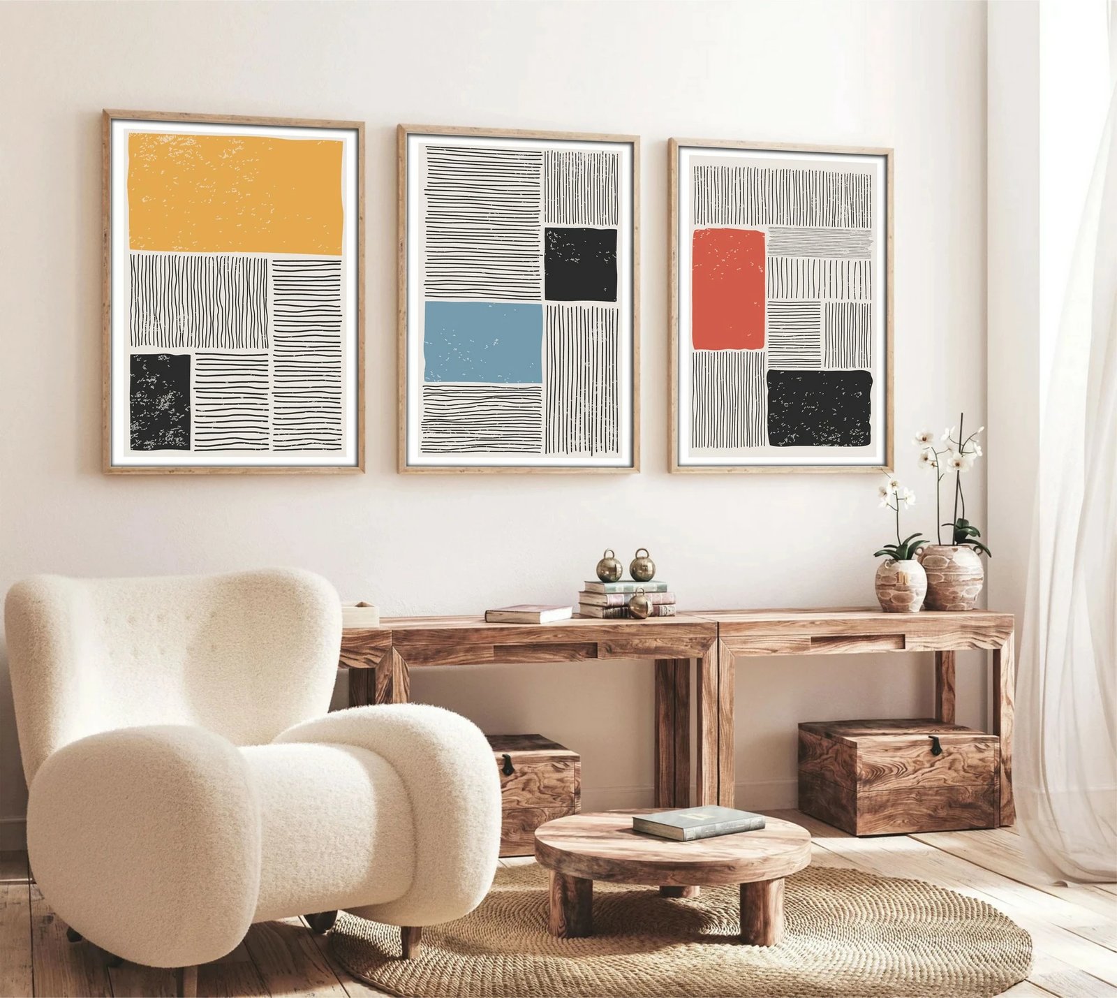 Pikturë dekorative me kornizë, 3 pjesë, Wallity, Huhu132, 30x40cm