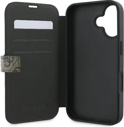Mbështjellës Guess 4G Metal Logo për iPhone 16, kafe