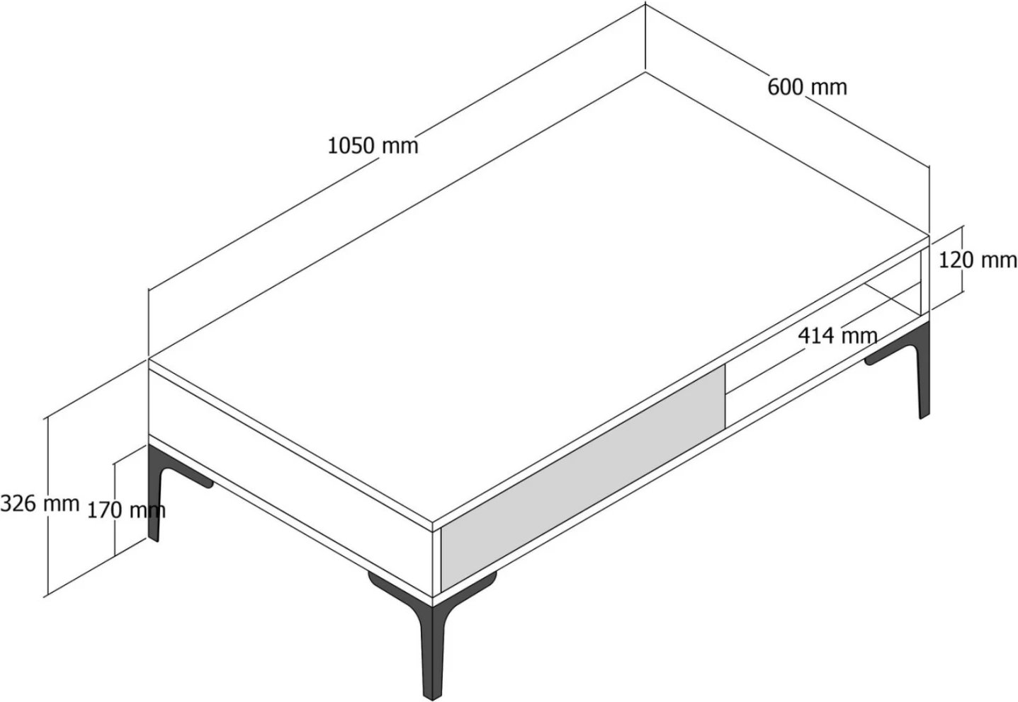 Tavolinë kafeje melaminë, ngjyrë arre, këmbë metalike, FH9503.01, 105x60x32.6 cm