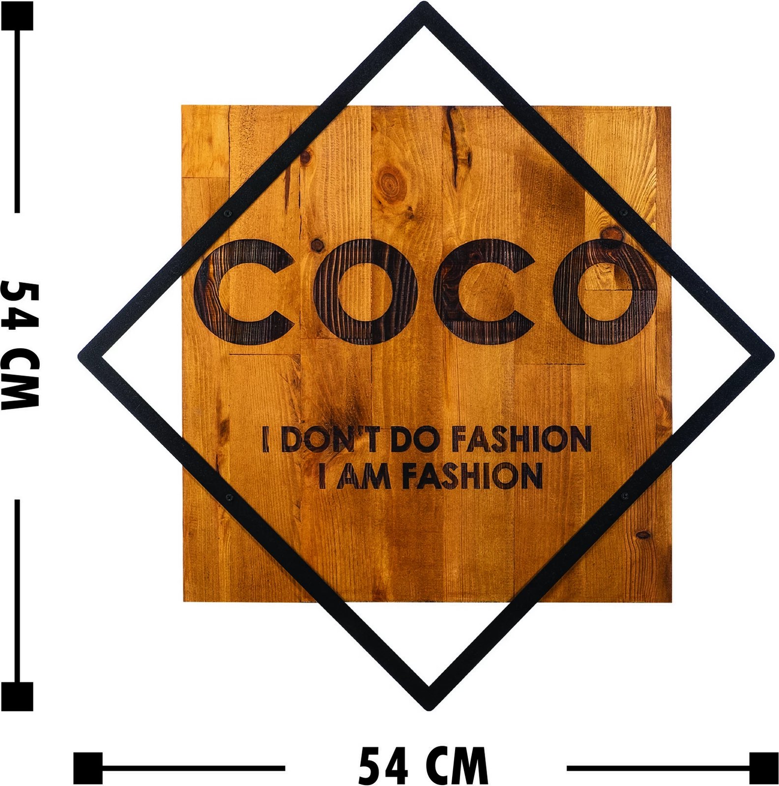 Aksesor dekorativ për mur, dru dhe metal, Wallity, ngjyrë arre dhe e zezë, 54x54cm