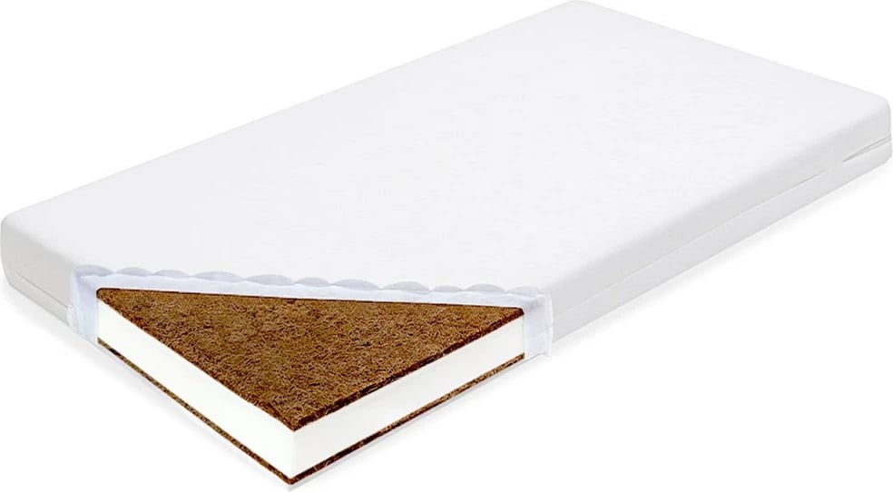 Dyshek bebe, New Baby, Standard, 120x60x11 cm, kokosi–shkumë–kokosi, i bardhë