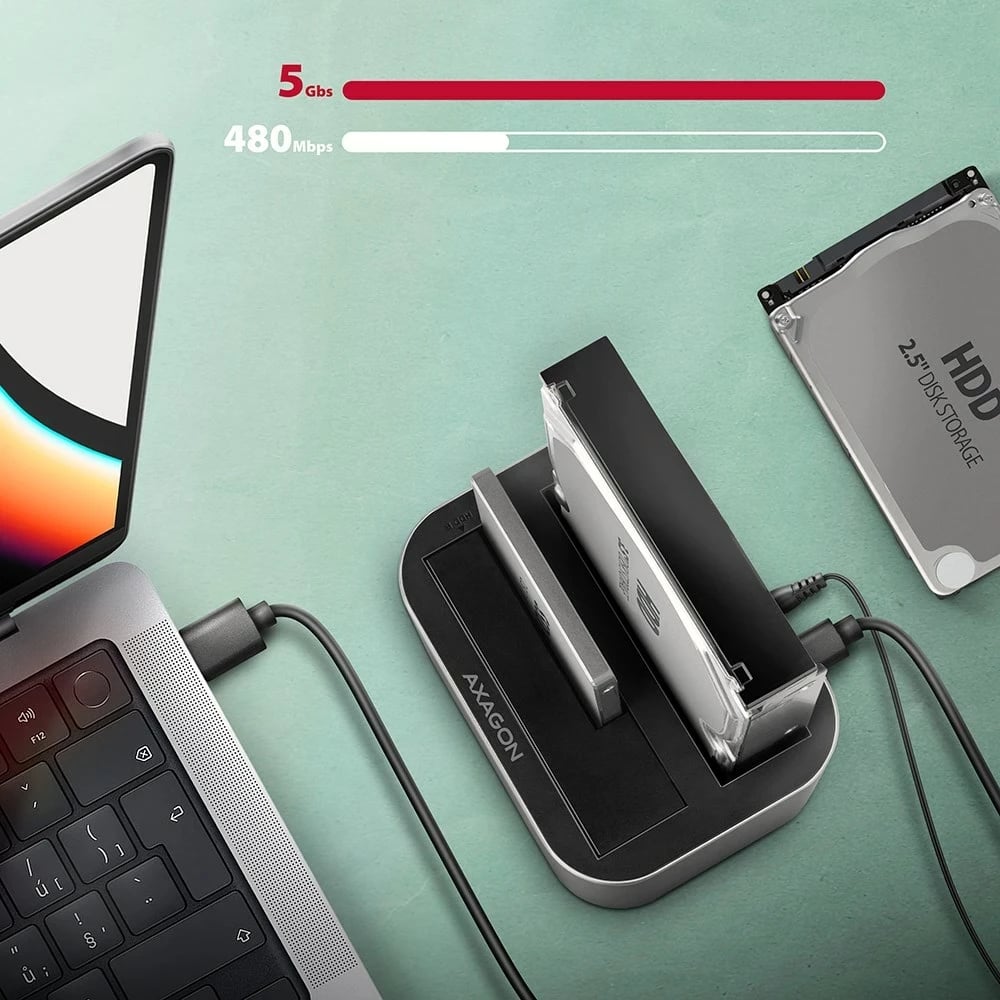 Stacion dokimi Axagon ADSA-DC, USB3.2 Gen1, 2x SATA 6G, hiri