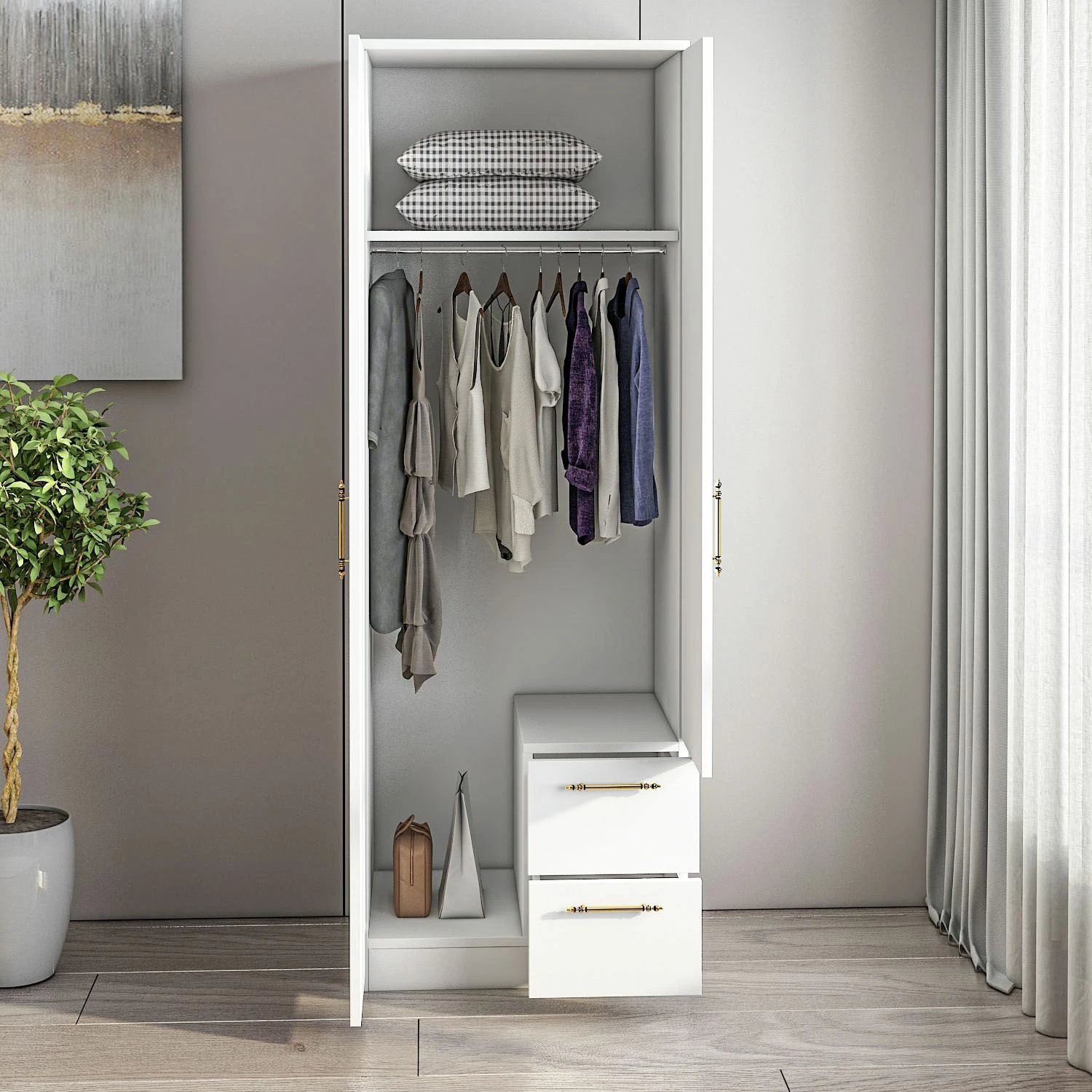 Dollap Merlin 2, ngjyrë e bardhë, Skye Decor