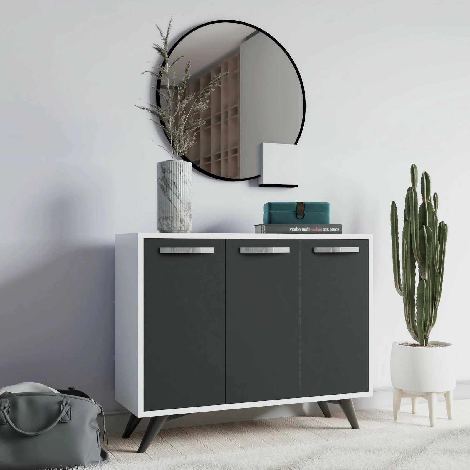 Komodë multifunksionale, ngjyrë e bardhë dhe antracit, Hanah Home, Piffa